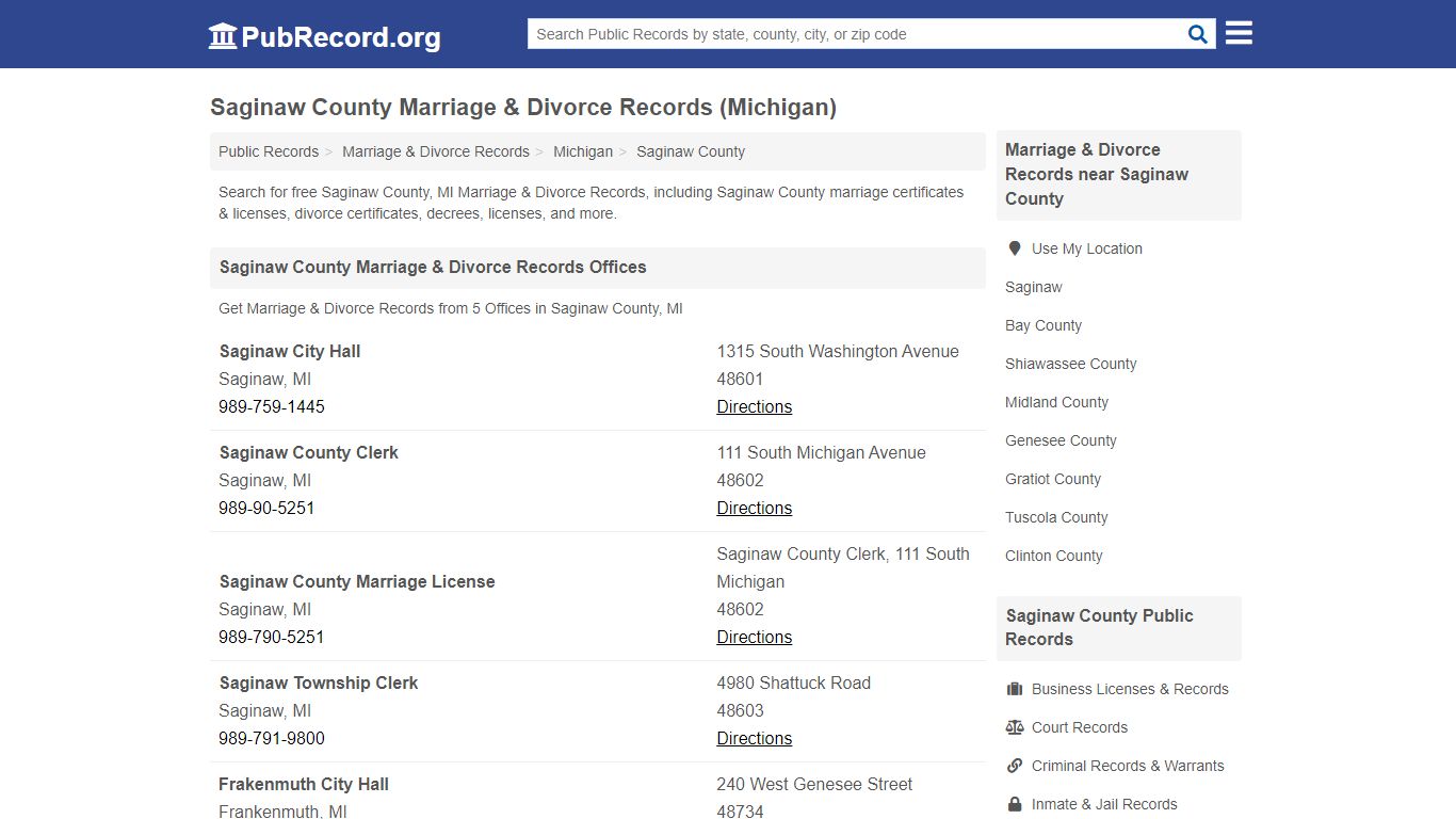 Saginaw County Marriage & Divorce Records (Michigan)
