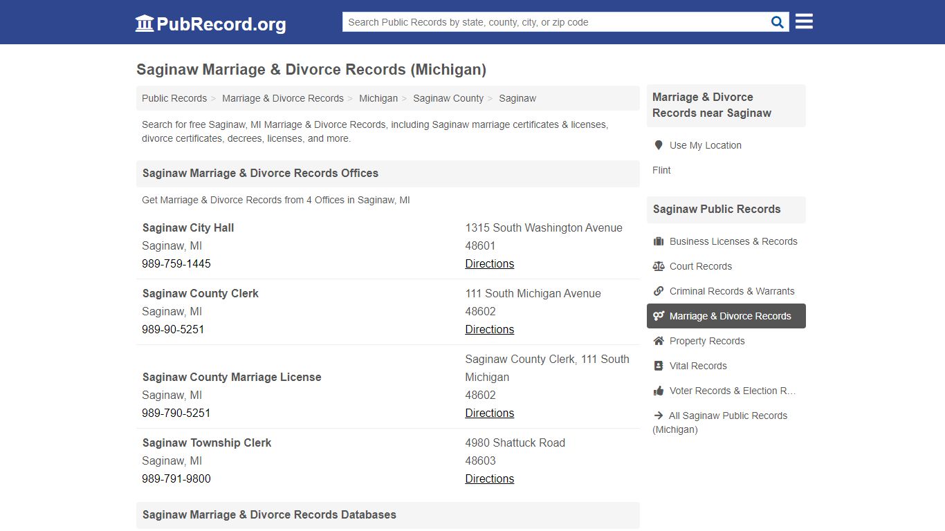 Saginaw Marriage & Divorce Records (Michigan) - PubRecord.org
